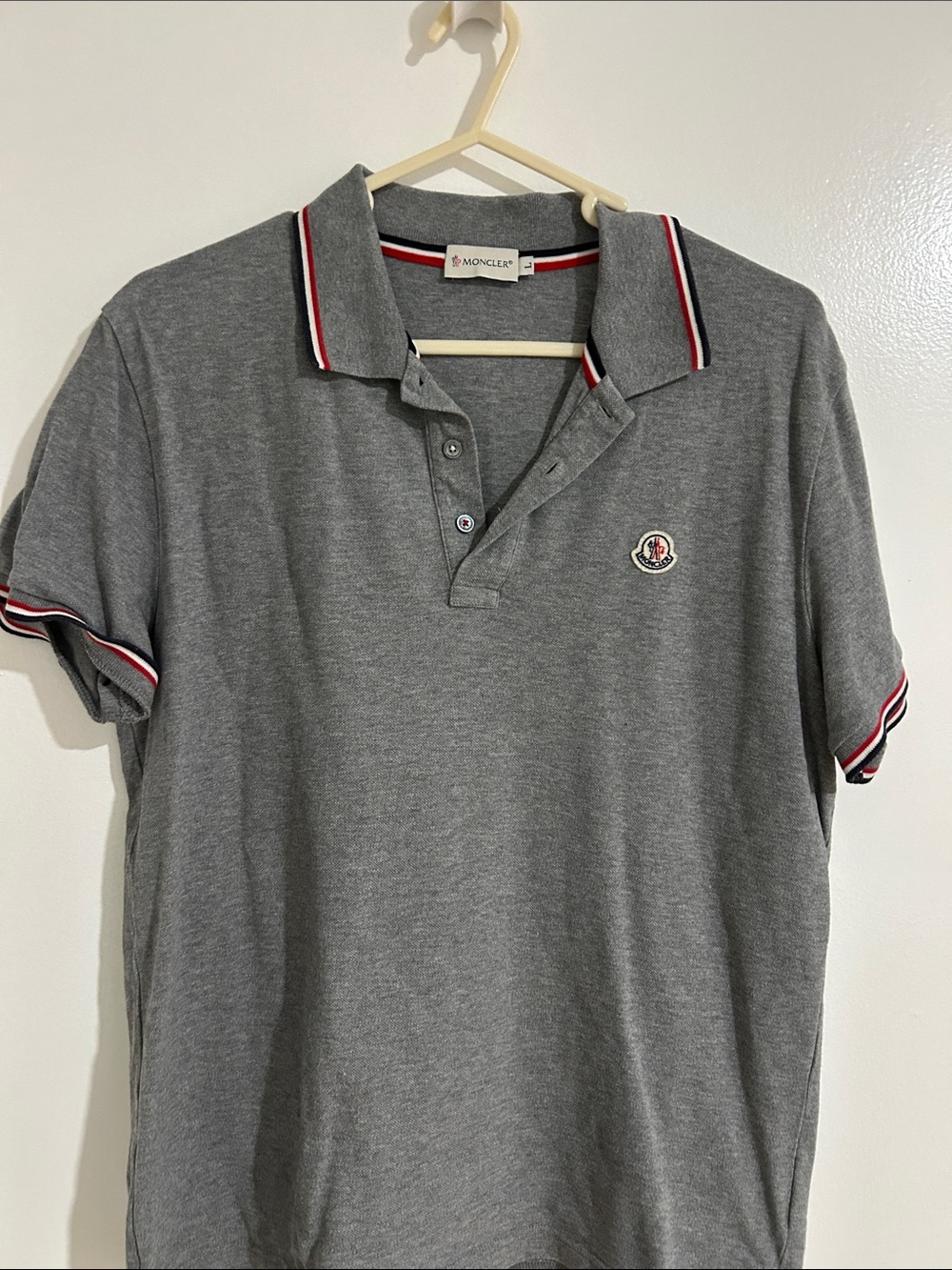 Moncler Grey Polo with Red & White Trim